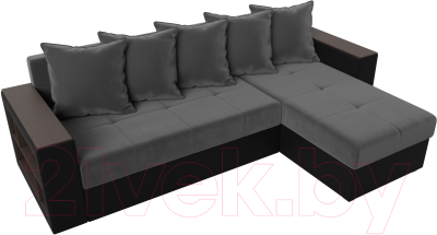 Диван угловой Лига Диванов Дубай лайт правый / 114160 (велюр серый/экокожа черный)