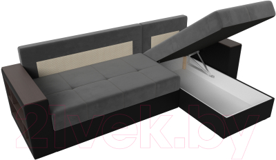 Диван угловой Лига Диванов Дубай лайт правый / 114160 (велюр серый/экокожа черный)