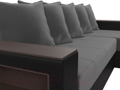 Диван угловой Лига Диванов Дубай лайт правый / 114160 (велюр серый/экокожа черный)