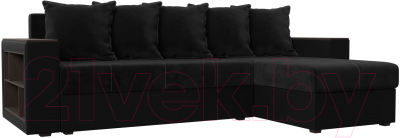Диван угловой Лига Диванов Дубай лайт правый / 114161 (велюр черный/экокожа черный) - фото