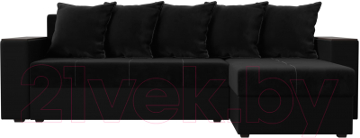 Диван угловой Лига Диванов Дубай лайт правый / 114161 (велюр черный/экокожа черный)