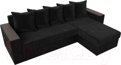 Диван угловой Лига Диванов Дубай лайт правый / 114161 (велюр черный/экокожа черный)