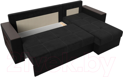 Диван угловой Лига Диванов Дубай лайт правый / 114161 (велюр черный/экокожа черный)