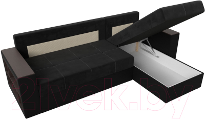 Диван угловой Лига Диванов Дубай лайт правый / 114161 (велюр черный/экокожа черный)