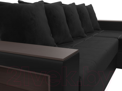 Диван угловой Лига Диванов Дубай лайт правый / 114161 (велюр черный/экокожа черный)