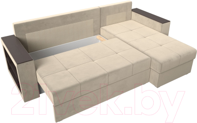 Диван угловой Лига Диванов Дубай лайт правый / 114163 (микровельвет бежевый)