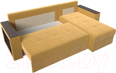 Диван угловой Лига Диванов Дубай лайт правый / 114165 (микровельвет желтый)