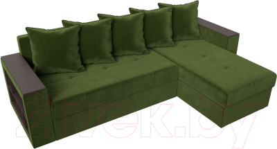 Диван угловой Лига Диванов Дубай лайт правый / 114168 (микровельвет зеленый)