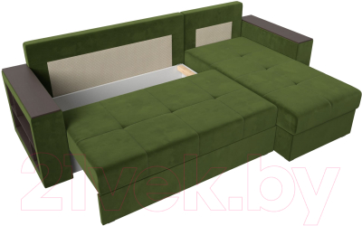 Диван угловой Лига Диванов Дубай лайт правый / 114168 (микровельвет зеленый)