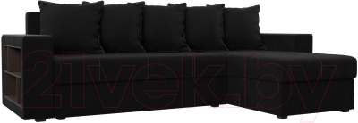 Диван угловой Лига Диванов Дубай лайт правый / 114170 (микровельвет черный) - фото
