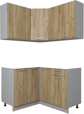 Кухонный гарнитур Интерлиния Мила Лайт 1.2x1.3 без столешницы (дуб золотой/дуб золотой) - фото