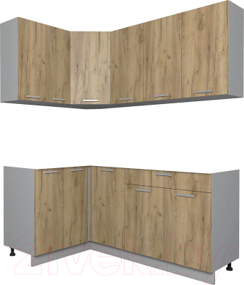 Кухонный гарнитур Интерлиния Мила Лайт 1.2x2.0 без столешницы (дуб золотой/дуб золотой) - фото