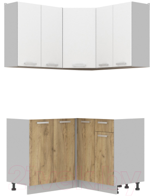 Кухонный гарнитур Интерлиния Мила Лайт 1.2x1.2 без столешницы (белый платинум/дуб золотой) - фото