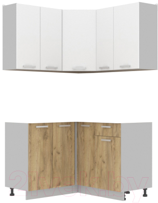Кухонный гарнитур Интерлиния Мила Лайт 1.2x1.3 без столешницы (белый платинум/дуб золотой) - фото