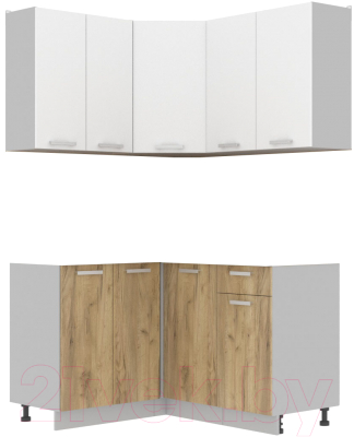 Кухонный гарнитур Интерлиния Мила Лайт 1.2x1.4 без столешницы (белый платинум/дуб золотой) - фото