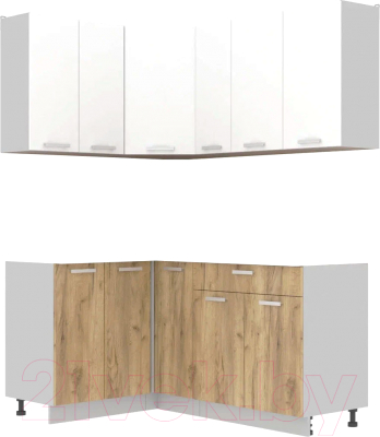 Кухонный гарнитур Интерлиния Мила Лайт 1.2x1.7 без столешницы (белый платинум/дуб золотой) - фото