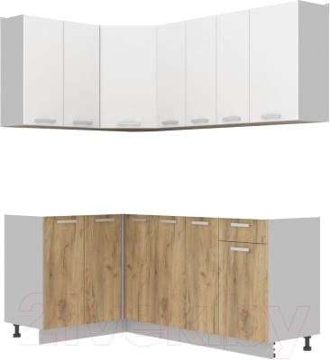 Кухонный гарнитур Интерлиния Мила Лайт 1.2x1.9 без столешницы (белый платинум/дуб золотой) - фото