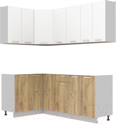 Кухонный гарнитур Интерлиния Мила Лайт 1.2x2.0 без столешницы (белый платинум/дуб золотой) - фото