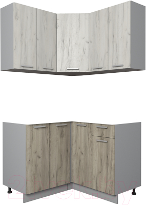 Кухонный гарнитур Интерлиния Мила Лайт 1.2x1.2 без столешницы (дуб белый/дуб серый) - фото