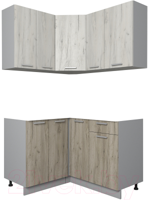 Кухонный гарнитур Интерлиния Мила Лайт 1.2x1.3 без столешницы (дуб белый/дуб серый) - фото