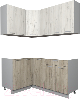 Кухонный гарнитур Интерлиния Мила Лайт 1.2x1.6 без столешницы (дуб белый/дуб серый) - фото