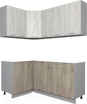 Кухонный гарнитур Интерлиния Мила Лайт 1.2x1.7 без столешницы (дуб белый/дуб серый) - фото