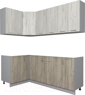 Кухонный гарнитур Интерлиния Мила Лайт 1.2x2.0 без столешницы (дуб белый/дуб серый) - фото