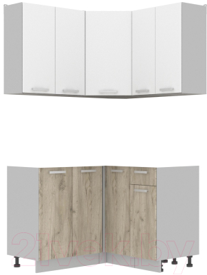Кухонный гарнитур Интерлиния Мила Лайт 1.2x1.2 без столешницы (белый платинум/дуб серый) - фото