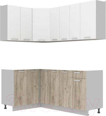 Кухонный гарнитур Интерлиния Мила Лайт 1.2x1.9 без столешницы (белый платинум/дуб серый) - фото