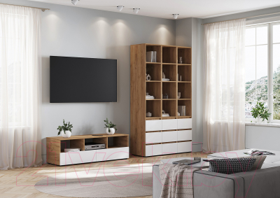 Стеллаж Стендмебель Хелен ПН 02 (белый/дуб крафт золотой)