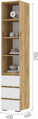 Стеллаж Стендмебель Хелен ПН 02 (белый/дуб крафт золотой)