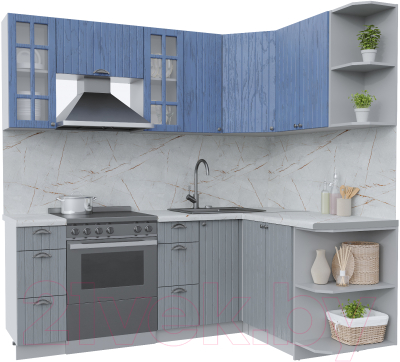 Кухонный гарнитур Интерлиния Берес 1.5x2.1 правая (дуб лазурный/дуб серый/серый каспий) - фото