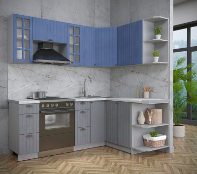 Кухонный гарнитур Интерлиния Берес 1.5x2.1 правая (дуб лазурный/дуб серый/серый каспий)