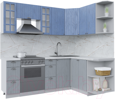 Кухонный гарнитур Интерлиния Берес 1.5x2.2 правая (дуб лазурный/дуб серый/серый каспий) - фото