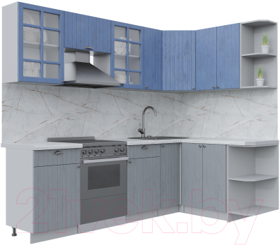 Кухонный гарнитур Интерлиния Берес 1.5x2.5 правая (дуб лазурный/дуб серый/серый каспий) - фото