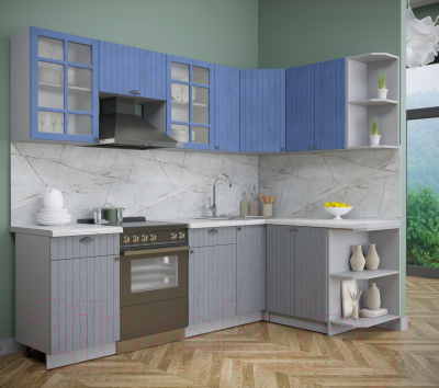 Кухонный гарнитур Интерлиния Берес 1.5x2.5 правая (дуб лазурный/дуб серый/серый каспий)