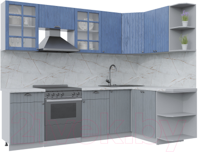 Кухонный гарнитур Интерлиния Берес 1.5x2.6 правая (дуб лазурный/дуб серый/серый каспий) - фото