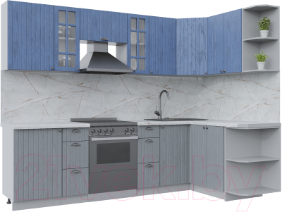 Кухонный гарнитур Интерлиния Берес 1.5x2.7 правая (дуб лазурный/дуб серый/серый каспий) - фото