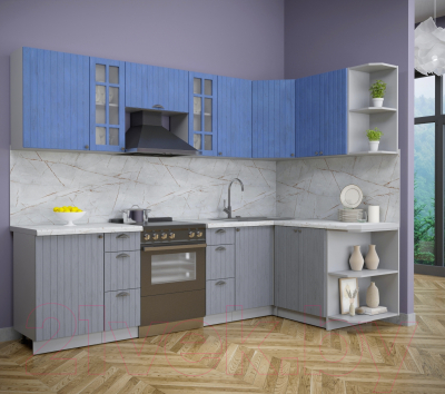 Кухонный гарнитур Интерлиния Берес 1.5x2.7 правая (дуб лазурный/дуб серый/серый каспий)