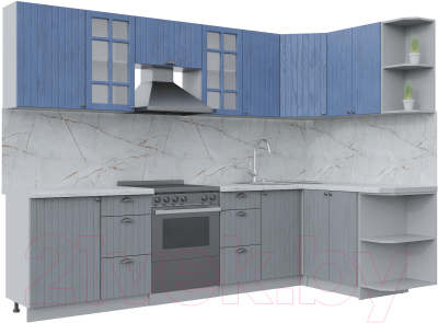 Кухонный гарнитур Интерлиния Берес 1.5x2.9 правая (дуб лазурный/дуб серый/серый каспий) - фото