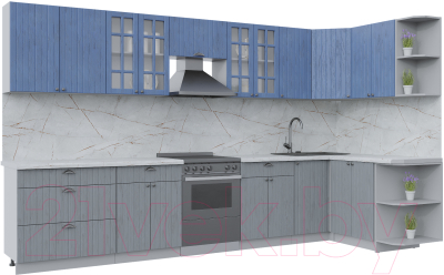 Кухонный гарнитур Интерлиния Берес 1.5x3.6 правая (дуб лазурный/дуб серый/серый каспий) - фото