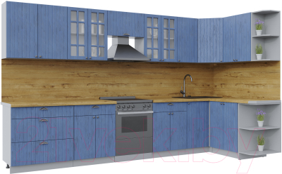 Кухонный гарнитур Интерлиния Берес 1.5x3.6 правая (дуб лазурный/дуб бунратти) - фото