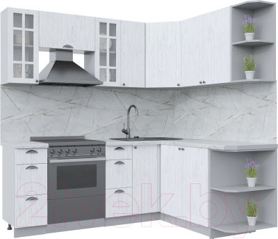 Кухонный гарнитур Интерлиния Берес 1.7x2.1 правая (дуб полярный/серый каспий) - фото