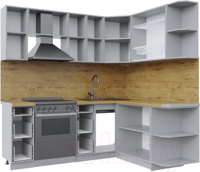 Кухонный гарнитур Интерлиния Берес 1.7x2.1 правая (дуб полярный/серый каспий)