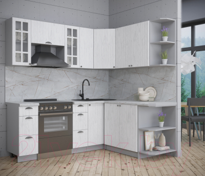 Кухонный гарнитур Интерлиния Берес 1.7x2.1 правая (дуб полярный/серый каспий)