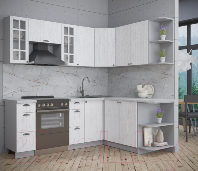 Кухонный гарнитур Интерлиния Берес 1.7x2.2 правая (дуб полярный/серый каспий)