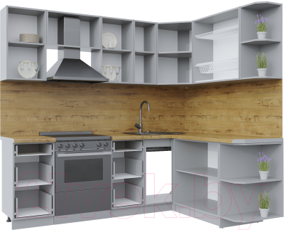 Кухонный гарнитур Интерлиния Берес 1.7x2.3 правая (дуб полярный/серый каспий)