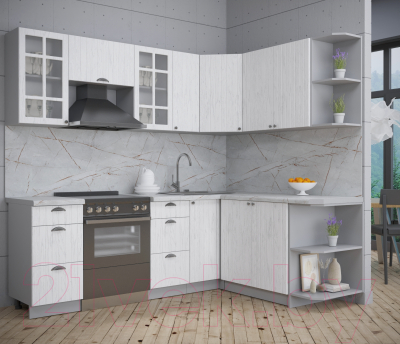 Кухонный гарнитур Интерлиния Берес 1.7x2.3 правая (дуб полярный/серый каспий)