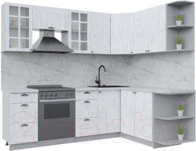 Кухонный гарнитур Интерлиния Берес 1.7x2.4 правая (дуб полярный/серый каспий) - фото