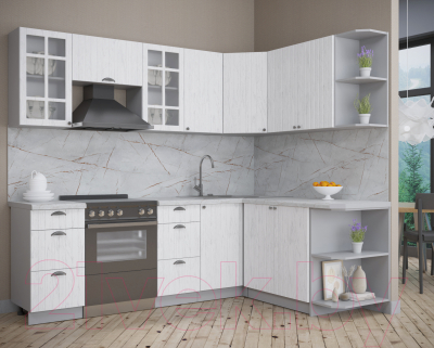 Кухонный гарнитур Интерлиния Берес 1.7x2.4 правая (дуб полярный/серый каспий)